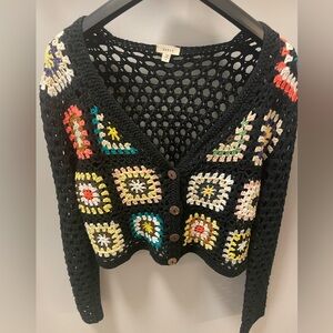 Debut Crochet Granny Square Multicolor Knit Cardigan